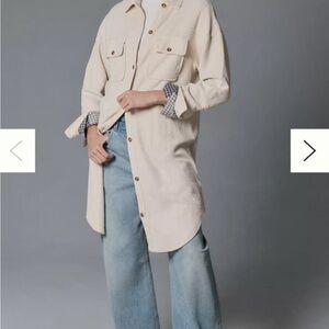 Anthropologie Pilcro Cream Button-Up Shirt Corduroy Jacket